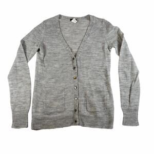 J. Crew womens gray V neck cardigan. alpaca wool blend. Size XS. Preppy classic